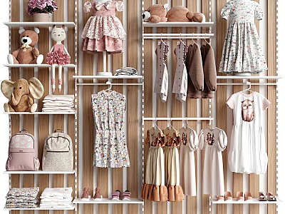 Cute Children's Clothing Store With Dresses Stuffed Toys Backpacks And Shoes 3d model