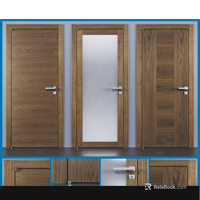 Modern Wooden Hinged Doors With Glass Panel And Natural Wood Texture 3d model 