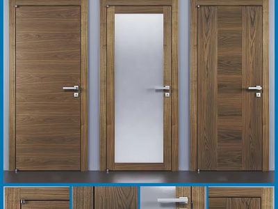 Modern Wooden Hinged Doors With Glass Panel And Natural Wood Texture 3d model