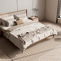 Double Bed With Wooden Headboard White Bedding Nightstands Accent Chair And Natural Light