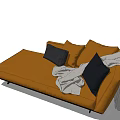 Modern Orange Chaise Lounge With Dark Gray Black Cushions And Patterned Blanket 3d model