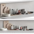 Stylish Kitchenware Collection with Marble Bowl Wooden Board Glass Bottles Metal Canisters on Light Countertop