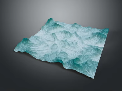 Blue and Teal Mountain Landscape with Wavy Texture and Three Dimensional Design on Gray Background 3d model