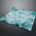 Blue and Teal Mountain Landscape with Wavy Texture and Three Dimensional Design on Gray Background 3d model