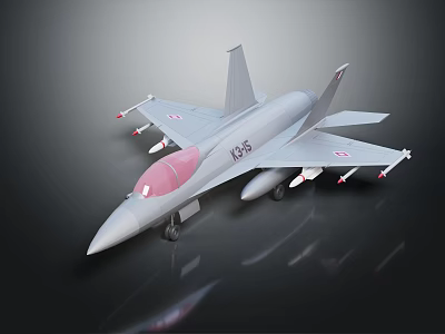 Grey Fighter Jet Model K-36 With Pink Nose And Wing Mounted Missiles 3d model