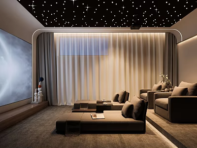 Modern Home Theater Room With Large Screen Comfortable Sofas And Starry Ceiling 3d model