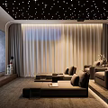 Modern Home Theater Room With Large Screen Comfortable Sofas And Starry Ceiling
