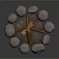 Decorative Garden Ornament With Circular Stone Arrangement And Crossed Wooden Logs