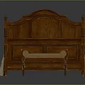 Classic Wooden Double Bed with Carved Headboard Footboard Light Sheet Pillows Blanket and Matching Stool