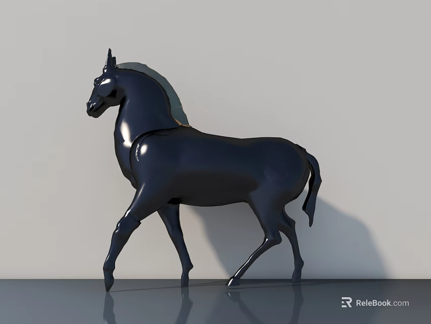 Modern Black Horse Standing Sculpture With Glossy Surface Sleek Design And Light Background 3d model 