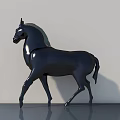 Modern Black Horse Standing Sculpture With Glossy Surface Sleek Design And Light Background
