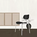 Stylish Dining Chair With Woven Panel Cabinet And Black Vase On Wooden Floor
