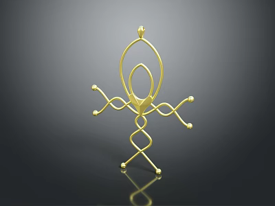 Golden Decorative Brooch With Intricate Geometric Wire Structure For Clothing Accessory 3d model