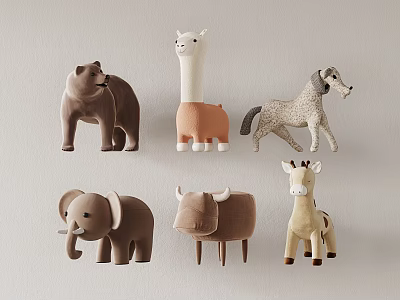 Cute Animal Shaped Stools in Soft Tones for Kids Room Decor 3d model