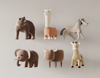 Cute Animal Shaped Stools in Soft Tones for Kids Room Decor 3d model