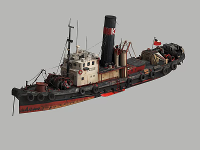 Vintage Tugboat Model With Black Chimney Red K And Polish Flag 3d model