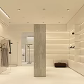 Modern Clothing Store Interior With Clothing Racks Display Shelves And Hanging Clothes