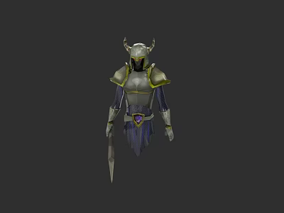 Game and Movie Character Wearing Green and Gold Armor With Horns Purple Gem and Sword 3d model