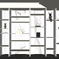 Modern White Display Shelves With Marble Panels LED Lighting And Decorative Items Indoor Plant
