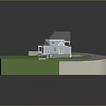 Detached House With Gray Roof White Walls And Green Lawn Surrounded By Curved Pathway
