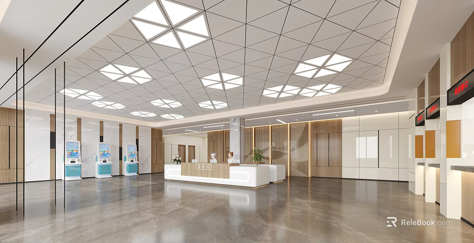 Hospital Outpatient Clinic Lobby With Modern Design And Reception Desk 3d model 
