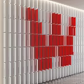 Modern Decorative Background Wall with White Rectangular Panels Red Square Pattern and Illuminated Edge Lighting 3d model