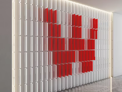 Modern Decorative Background Wall with White Rectangular Panels Red Square Pattern and Illuminated Edge Lighting 3d model