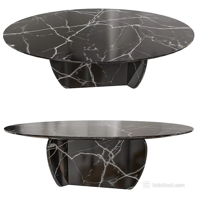 Round Black Marble Coffee Table With Unique Base Design And Smooth Surface 3d model 