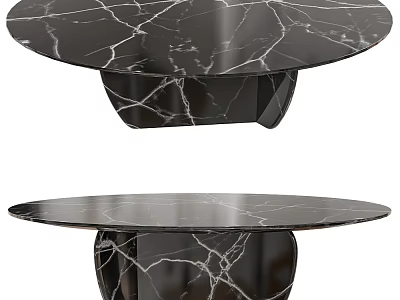 Round Black Marble Coffee Table With Unique Base Design And Smooth Surface 3d model