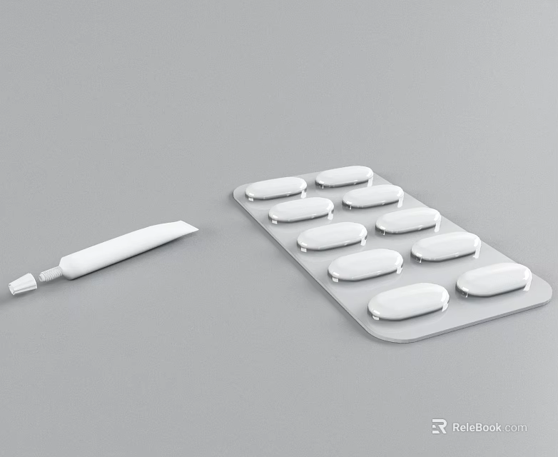 Medical Device Including Ointment Tube And Blister Pack Of Tablets 3d model 