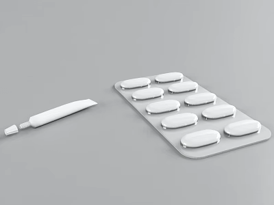 Medical Device Including Ointment Tube And Blister Pack Of Tablets 3d model