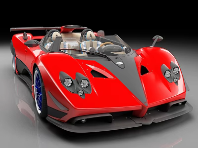 Red Convertible Supercar With Sleek Design Black Accents And Blue Wheels 3d model