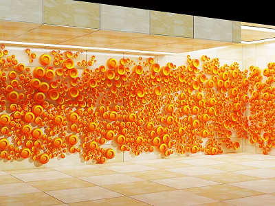 Orange Circular Wall Decor Arranged In Floral Pattern On Light Colored Wall 3d model