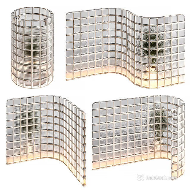 Glass Block Wall With Curved Designs And Lighting 3d model 