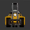 Yellow Industrial Forklift Vehicle With White Top And Metallic Forks On Reflective Surface