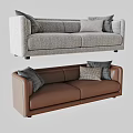 Gray Fabric And Brown Leather Two Seater Sofas With Decorative Pillows 3d model