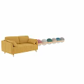 Two Piece Sofa Set Featuring Yellow And Colorful Striped Design With Pillows 3d model