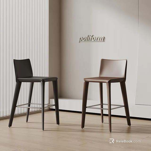 Modern Leather Bar Stools in Black and Brown for Poliform Interior Design 3d model