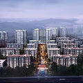 Scenic Urban Residential Community With High Rise Mid Rise Buildings Greenery And Mountain View
