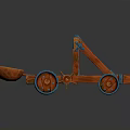 Medieval Ancient Catapult Weapon With Wooden Structure Wheels And Throwing Basket 3d model