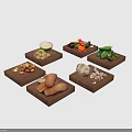 Various Fresh Ingredients Including Mushrooms Nuts And Vegetables On Wooden Trays