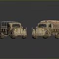 Two Vintage Military Truck Models with Camouflage Paint Roof Racks Yellow Headlights and Retro Design