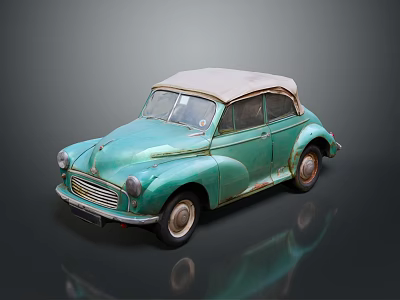 Vintage Green Convertible Car With Canvas Top And Classic Design Elements 3d model