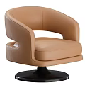 Modern Beige Upholstered Accent Chair With Curved Armrests And Round Black Base