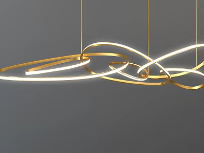 Modern Abstract Chandelier With Golden Circular LED Light And Sleek Curved Lines 3d model