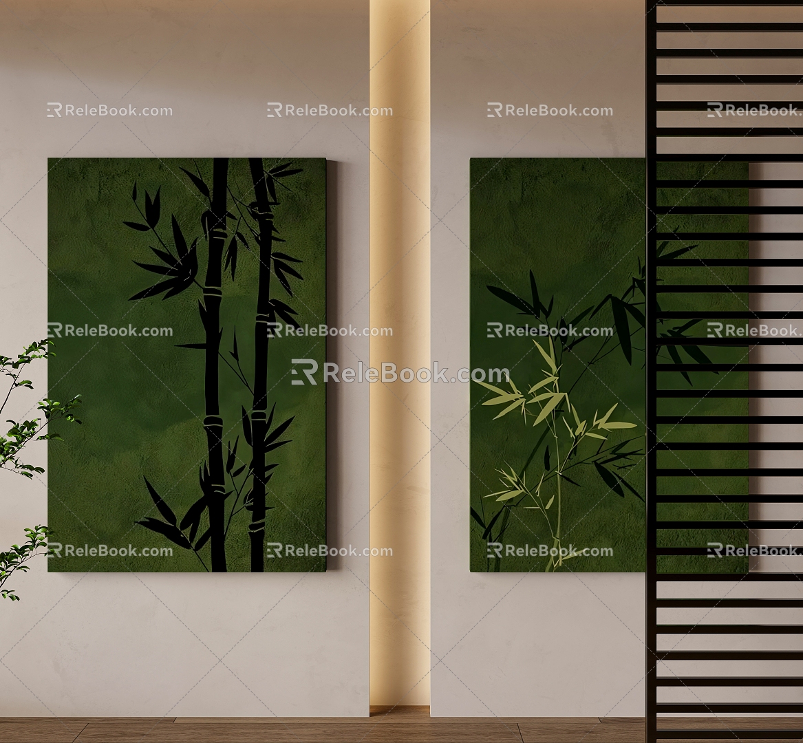 Chinese Middle Ancient Decorative Painting Green Plant 3d model