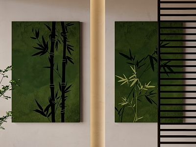 Chinese Middle Ancient Decorative Painting Green Plant 3d model