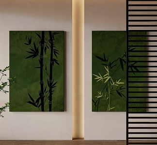 Chinese Middle Ancient Decorative Painting Green Plant 3d model