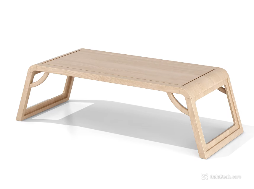Modern Minimalist Wooden Coffee Table With Geometric Legs And Light Wood Tone 3d model 