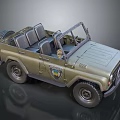 Military Green Vintage Convertible Jeep Model With Open Top And Detailed Seats